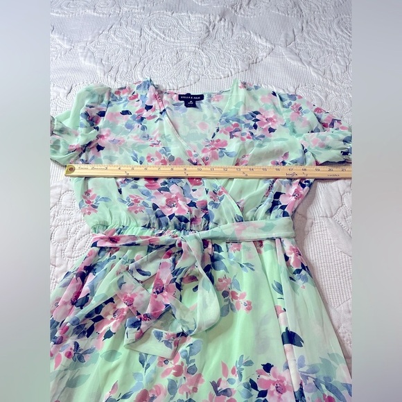 Green Puff Sleeve V-Neck Midi SunDress floral - Picture 9 of 12